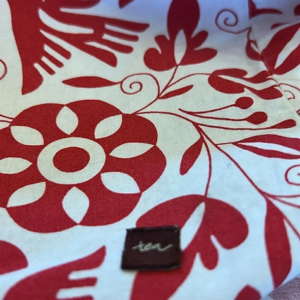 Tea Collection red white bird floral cap sleeve cotton dress Size 8 EUC